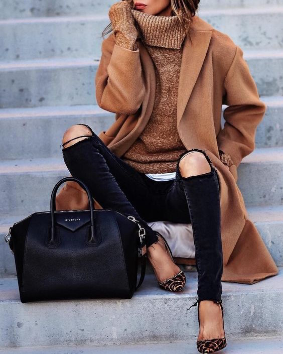 woman in brown coat