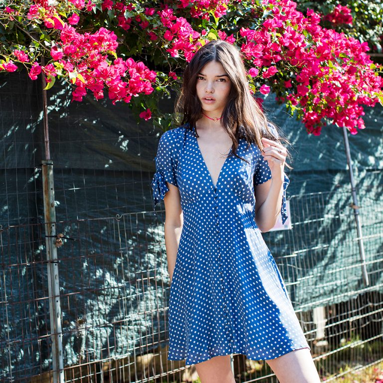 woman in blue dress